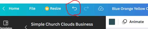 Screenshot of Canva menu with undo icon circled